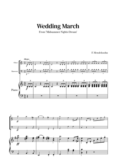 Felix Mendelssohn - Wedding March From Midsummer Night's Dream for Oboe, Bassoon and Piano