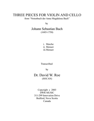 Three pieces for Violin and Cello by Johann Sebastian Bach (1685-1750)