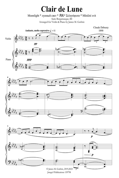 Debussy: Claire de Lune for Violin & Piano