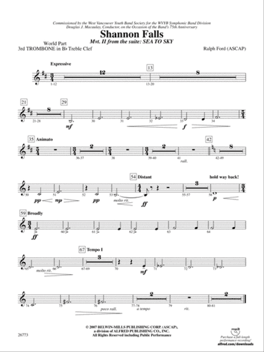 Shannon Falls (Movement 2 from Sea to Sky): (wp) 3rd B-flat Trombone T.C.