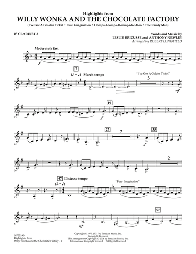 Highlights from Willy Wonka And The Chocolate Factory - Bb Clarinet 3