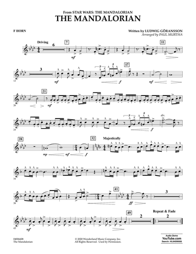 The Mandalorian (from Star Wars: The Mandalorian) (arr. Paul Murtha) - F Horn