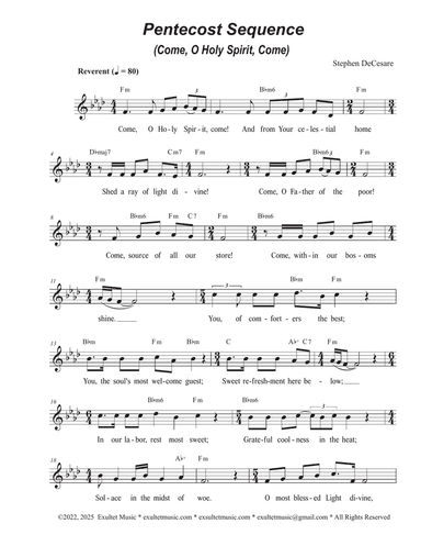 Pentecost Sequence (Come, O Holy Spirit, Come) (Unison choir - Medium Key)