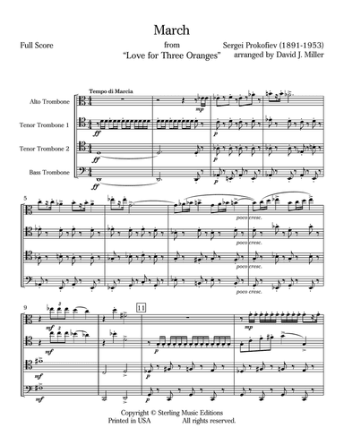 March from "Love for 3 Oranges" for Trombone Quartet