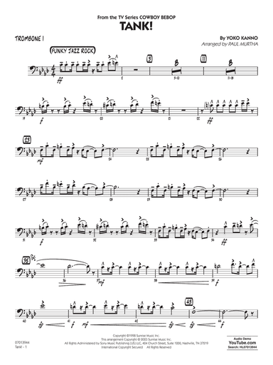 Tank! (from Cowboy Bebop) (arr. Paul Murtha) - Trombone 1