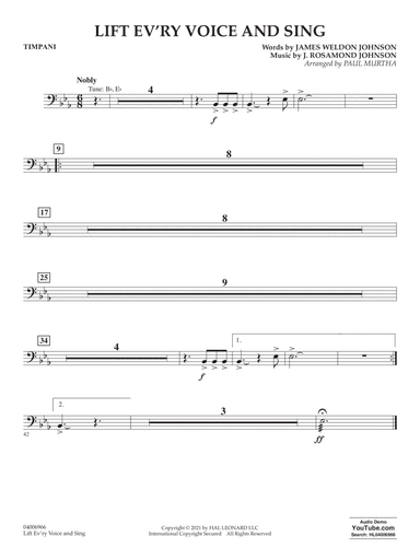 Lift Ev'ry Voice And Sing (arr. Paul Murtha) - Timpani