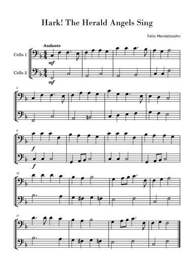 Hark! The Herald Angels Sing (Easy Cello Duet)
