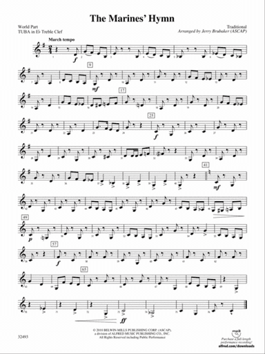 The Marines' Hymn: (wp) E-flat Tuba T.C.