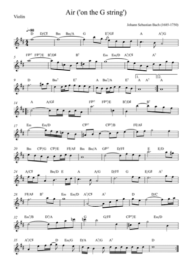 Air ('on the G string') - Violin (with chords)