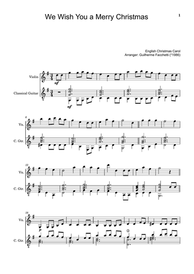 English Christmas Carol - We Wish You a Merry Christmas. Arrangement for Violin and Classical Guitar