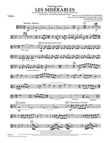 Selections from Les Miserables (arr. Bob Lowden) - Viola