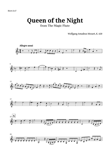 Queen of the Night by Mozart for French Horn Solo