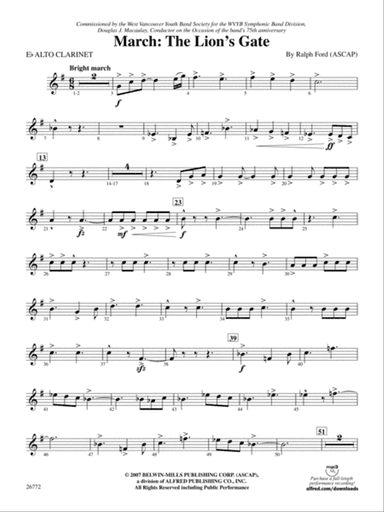 March: The Lion's Gate (Movement 1 from Sea to Sky): E-flat Alto Clarinet