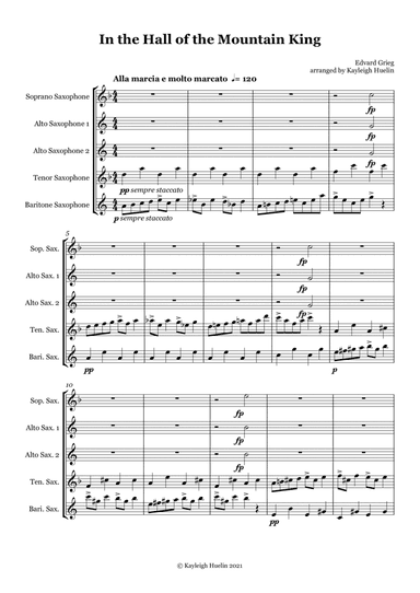In the Hall of the Mountain King by Edvard Grieg - Saxophone quintet (SAATB)