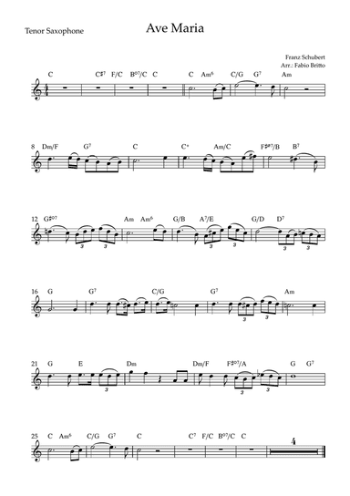 Ave Maria (Franz Schubert) for Tenor Saxophone Solo with Chords (Simplified)