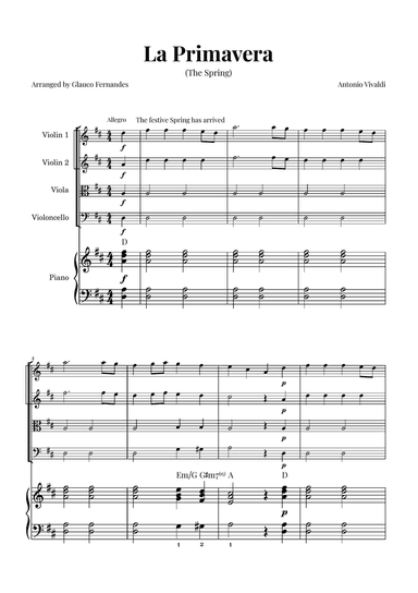 La Primavera (The Spring) by Vivaldi - String Quartet with Piano and Chord Notations