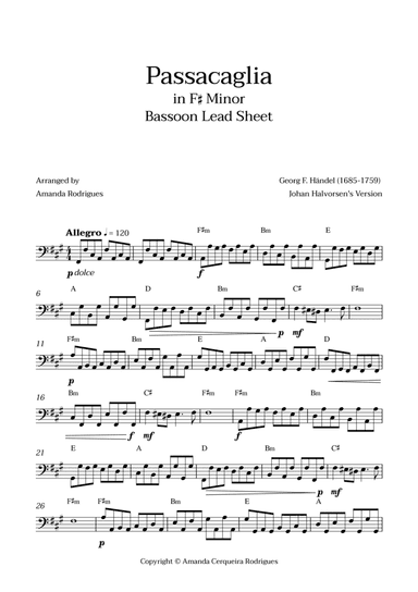 Passacaglia - Easy Fagote Lead Sheet in F#m Minor (Johan Halvorsen's Version)