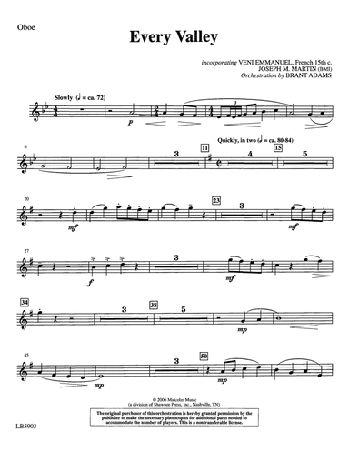 Every Valley (from The Winter Rose) (arr. Brant Adams) - Oboe