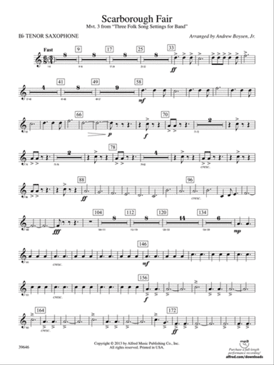 Scarborough Fair: B-flat Tenor Saxophone