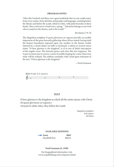 O How Glorious Is the Kingdom (Downloadable O quam gloriosum est regnum) (Downloadable Choral Score)