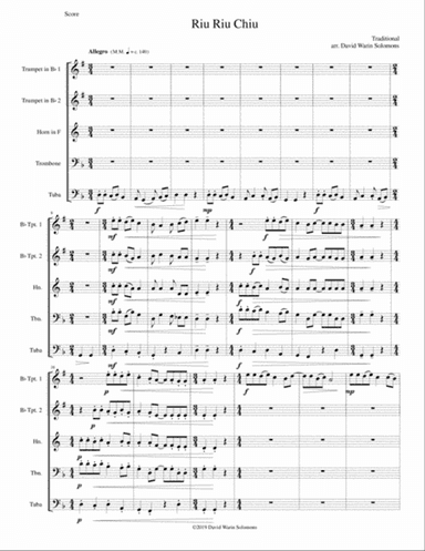 Riu Riu Chiu arranged for brass quintet