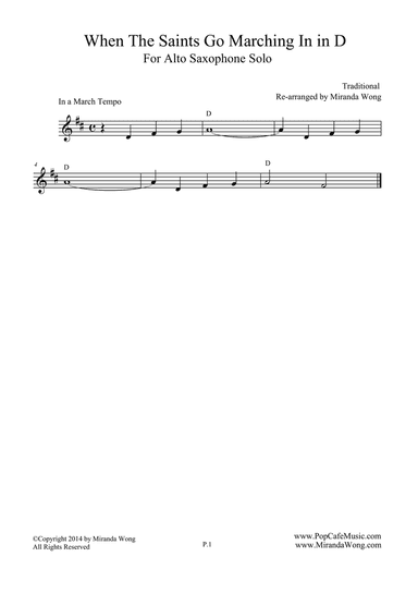 When The Saints Go Marching In - Alto Saxophone Solo (D Key)