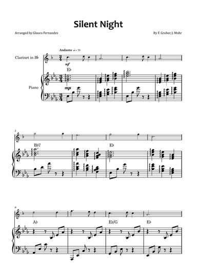 Silent Night - Clarinet and piano with chord symbols