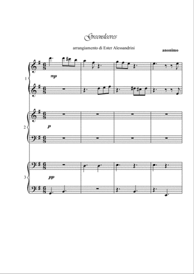 Greenleeves. Piano 6 hands