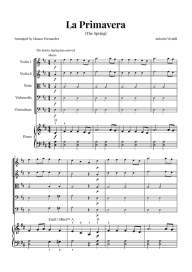 La Primavera (The Spring) by Vivaldi - String Quintet with Piano and Chord Notations