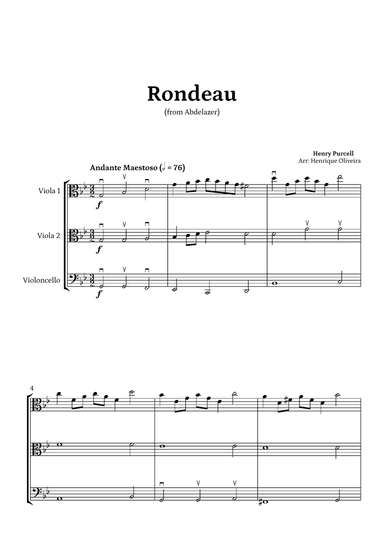 Rondeau from "Abdelazer Suite" by Henry Purcell - For Two Violas and Cello