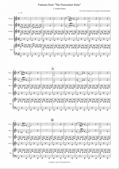 Arabian Dance (Fantasia from Nutcracker) for Violin Quartet