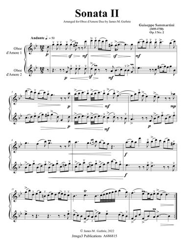 Sammartini: Sonata Op. 1 No. 2 for Oboe d'Amore Duo