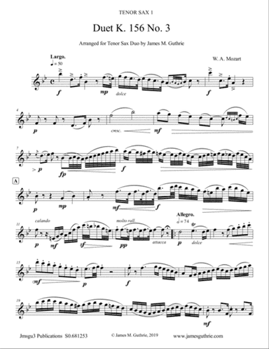 Mozart: 3 Duets K. 156 Complete for Tenor Sax Duo