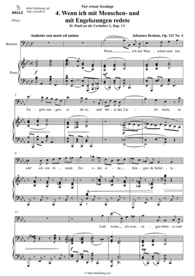Wenn ich mit Menschen- und mit Engelszungen redete, Op. 121 No. 4 (Original key. E-flat Major)