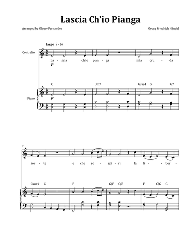 Lascia Ch'io Pianga by Händel - Contralto & Piano in C Major with Chord Notation
