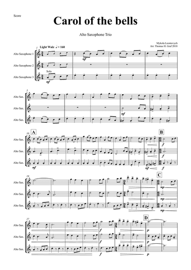Carol of the Bells - Pentatonix style - Alto Saxophone Trio