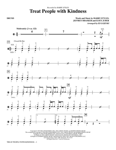Treat People With Kindness (arr. Ed Lojeski) - Drums