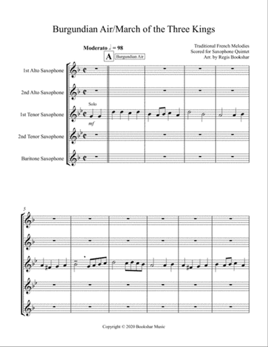 Burgundian Air/March of the Three Kings (F min) (Saxophone Quintet - 2 Alto, 2 Tenor, 1 Bari)