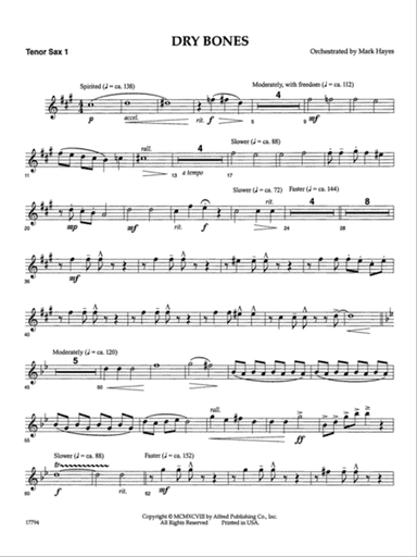 Dry Bones: B-flat Tenor Saxophone