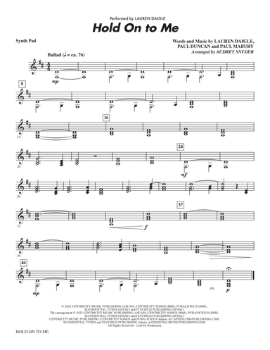 Hold On To Me (arr. Audrey Snyder) - Synthesizer