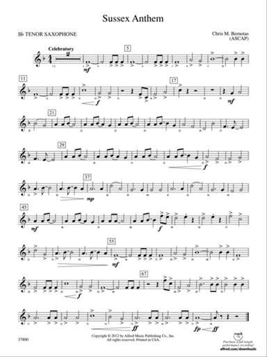 Sussex Anthem: B-flat Tenor Saxophone