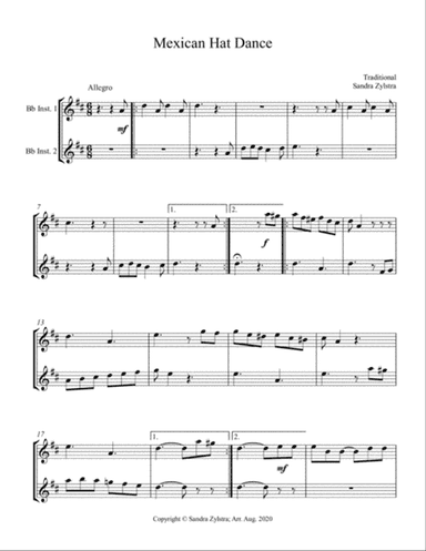 Mexican Hat Dance (Bb instrument duet, parts only)