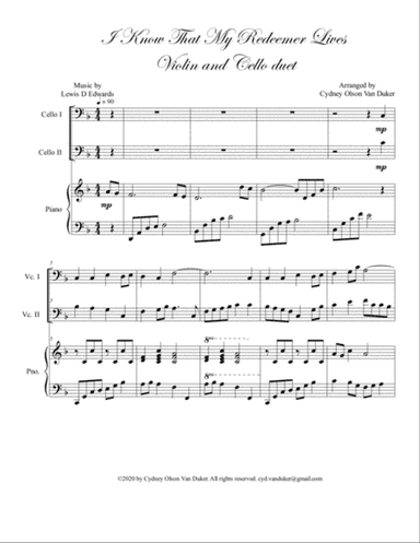 I Know That My Redeemer Lives cello duet