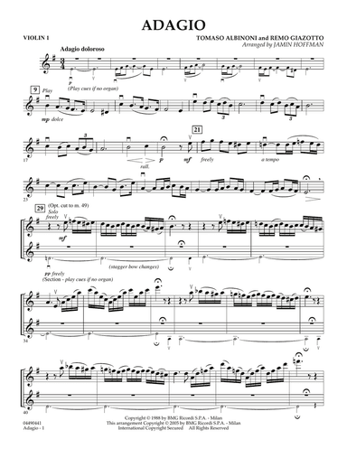 Adagio (arr. Jamin Hoffman) - Violin 1