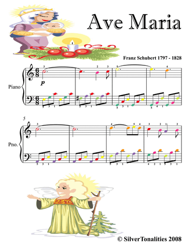 Ave Maria Easy Piano Sheet Music with Colored Notes