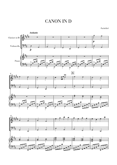 Canon in D for Clarinet in Bb, Cello and Piano