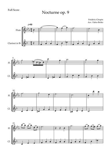 Nocturne Op.9 No. 2 (Frédéric Chopin) for Flute & Clarinet in Bb Duo