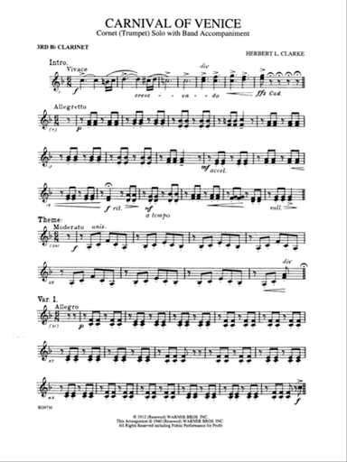 Carnival of Venice (Cornet (Trumpet) Solo with Band Accompaniment): 3rd B-flat Clarinet