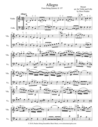 Mozart String Quartet, K 157 (Allegro) for Violin & Cello