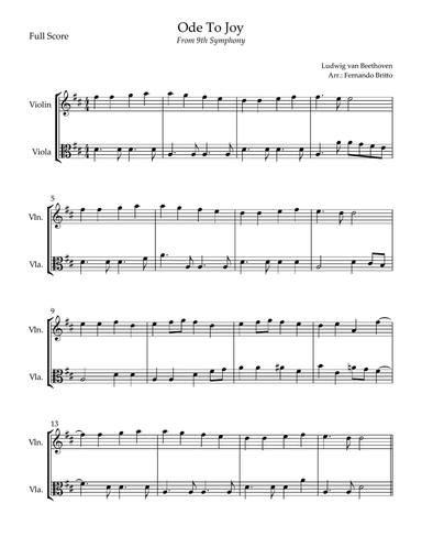 Ode To Joy Theme (from Beethoven's 9th Symphony) for Violin & Viola Duo